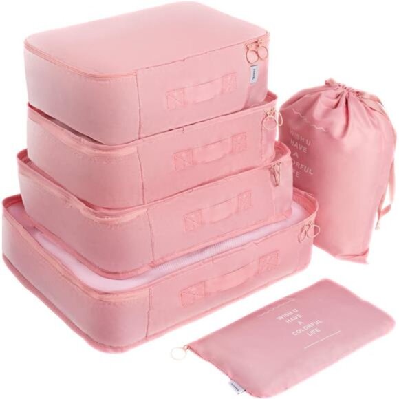 6 Set Packing Cubes, Travel Luggage Packing Organizers (Pink) - Picture 2 of 7